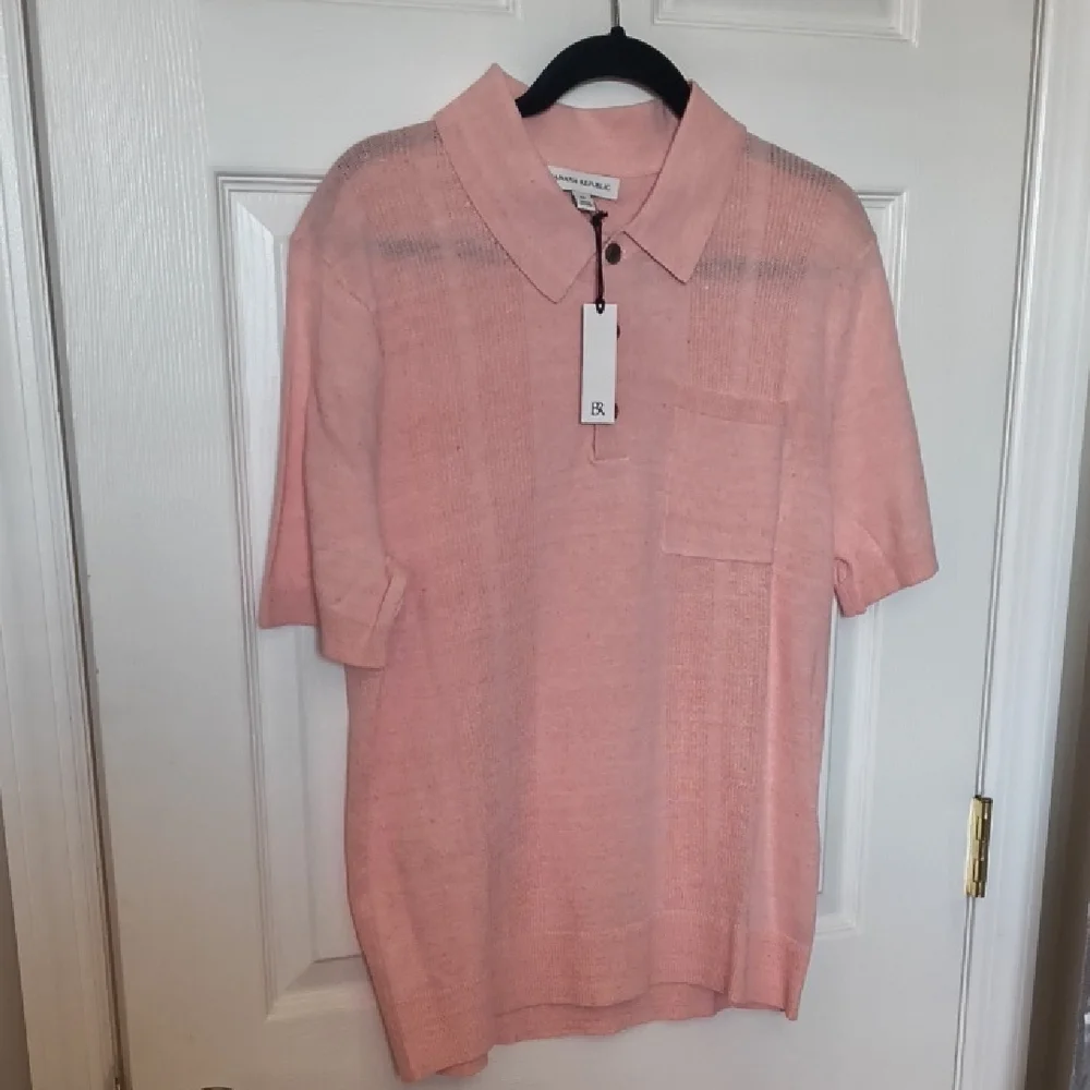 Banana Republic Linen-Cotton Ribbed Striped Accent Sweater Polo